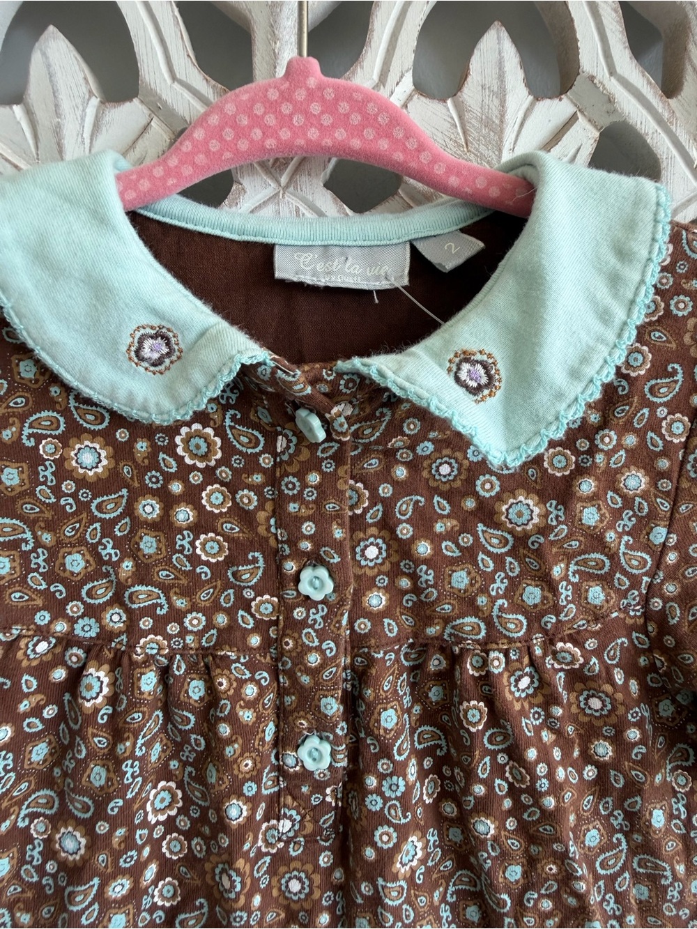 C’est La Vie Girls Floral Paisley Boho Dress Size 2 Round Collar - Picture 2 of 7